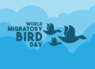 World Migratory Bird Day. Celebrated on the second Saturday in May and the second Saturday in October. Cloudy abstract background. Poster, banner, card, background.