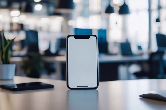 Phone screen with website in office for recruitment launch or check user experience. Scrolling hiring app for design layout review or performance test.