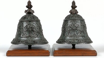 Ornate Bronze Bells on Wooden Stands