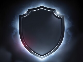 Blank empty 3d Dark jet black shield with smoke misty effect background