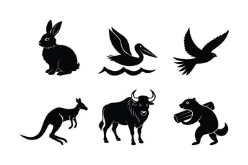 Animal silhouette vector illustration set