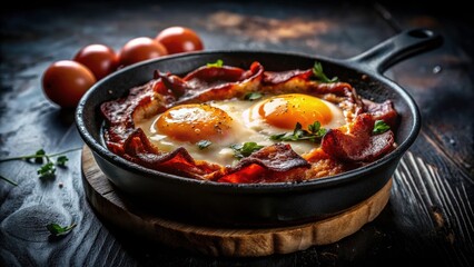 Silhouette Baked Eggs Bacon Breakfast Food Photography Dark Moody Dramatic Lighting
