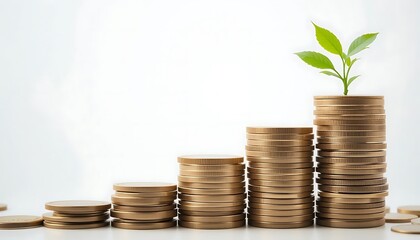 Growing money stacks with a plant on top showing investment growth and financial success