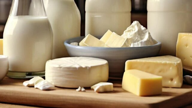 a variety of dairy products, including milk, cheese, yogurt, and butter.