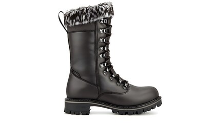 Brown leather hiking boots with fur cuff