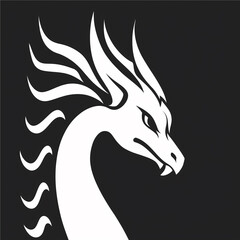 Obraz premium White dragon head showing teeth on black background