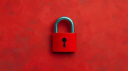 Fototapeta premium A Captivating Red Padlock with a Keyhole Against a Bold Red Background Emphasizing Security. Security Risks, Threat, Authentication Concept