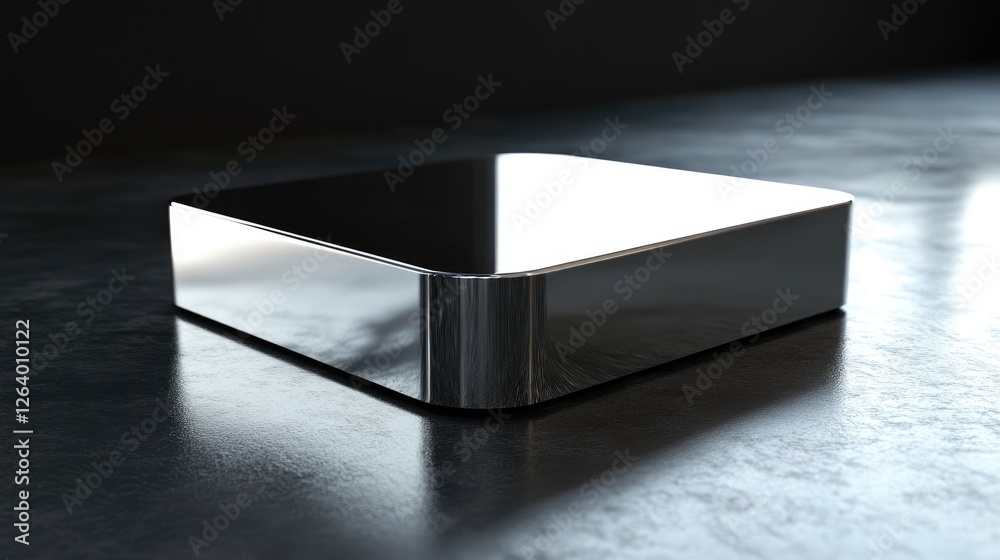 Poster A 3D rendering of a sleek modern digital silver tech device, showcasing its polished surface and futuristic design.