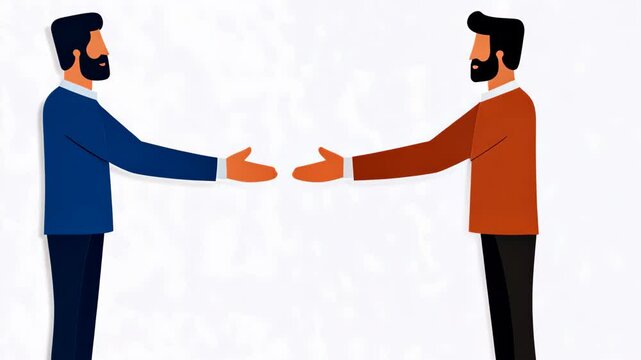 Conflict Mediation Concept Illustration with Two Diverse Businessmen Extending Hands for Agreement on Minimalist White Background