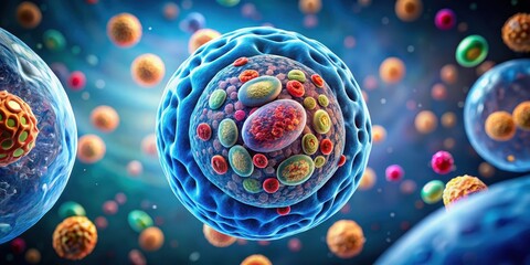 Eukaryotic cell nucleus with chromosomes and nucleolus, nucleolus, molecular biology