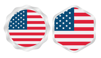 USA flag badge vector in different shapes, perfect for emblems, banners, icons, and holiday designs.