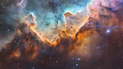 Fototapeta premium A stunning view of colorful cosmic nebula in deep space, showcasing vibrant gas clouds. Spectral Astronauts. Illustration