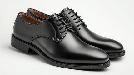 Elegant black leather dress shoes displayed on a neutral background, perfect for formal occasions