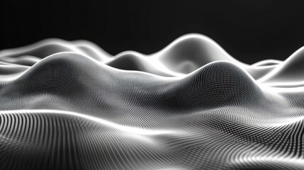 Naklejka premium Abstract digital landscape, glowing waves, dark background, tech concept