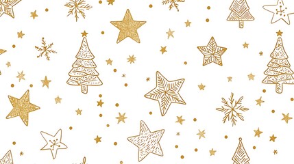 Festive gold Christmas pattern on white background. Possible use holiday design