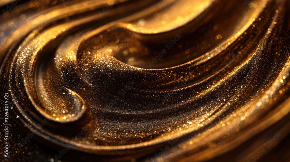 Poster a close-up of a decadent swirl of chocolate, glistening in the light, demonstrating its creamy textu
