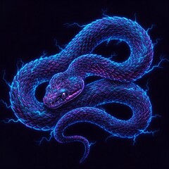Fototapeta premium A blue electric snake on a black background.