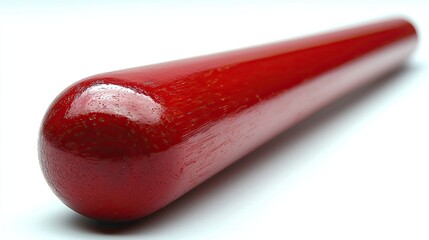 Close-up view of a shiny red wooden stick on a white background, showcasing its smooth texture