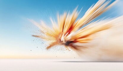 Dynamic Explosion with Dust and Colorful Particles Against Sky