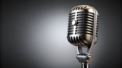 Retro-style aluminum microphone with a vintage-inspired rendering of a microphone with metal casing and chrome accents, retro style, microphone design