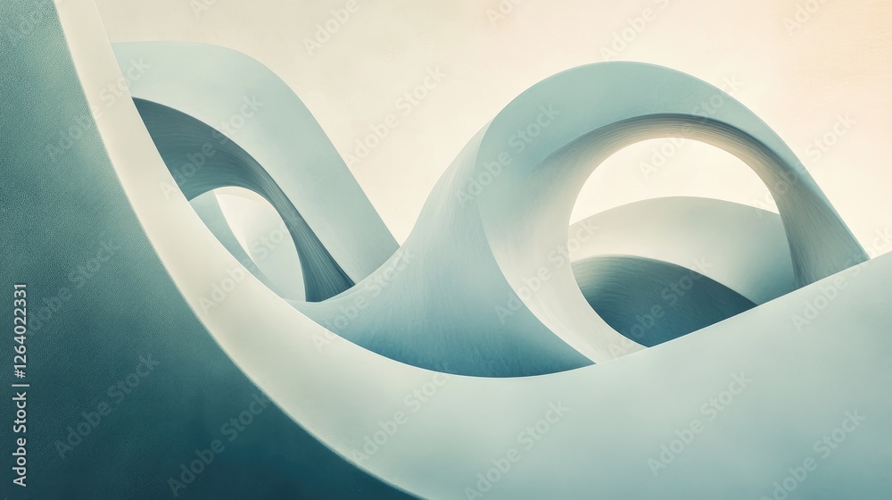 Poster A composition of curved shapes interwoven in a minimalist style, creating a visually smooth and serene aesthetic.
