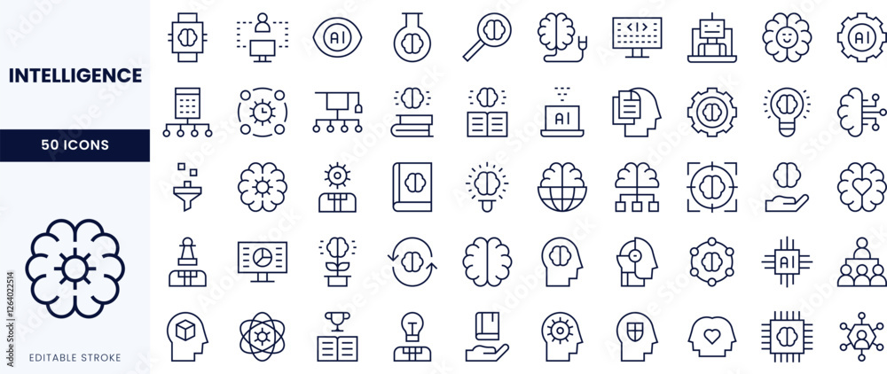 Fototapete a collection of icons representing various concepts related to intelligence and innovation, featurin