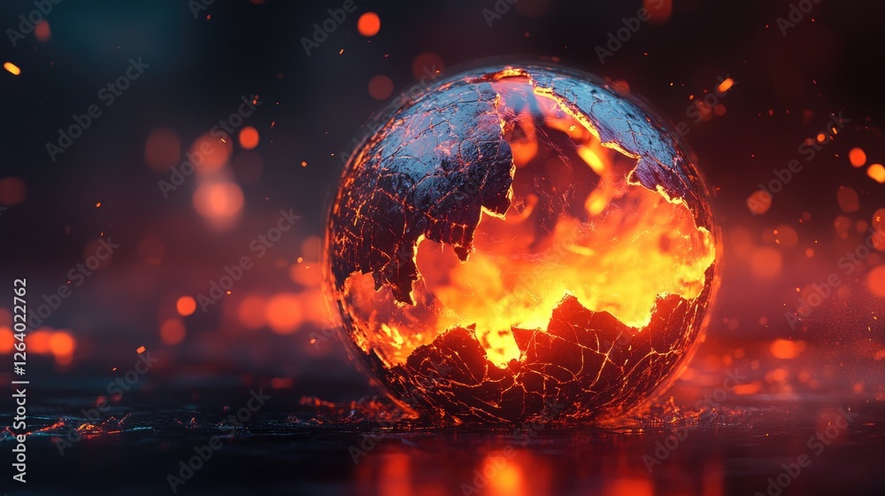 Aufkleber a cracked, glowing globe with rising heat waves, emphasizing the concept of global warming in a dyna