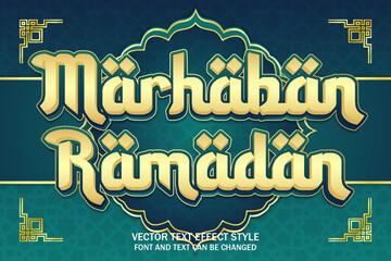 Obraz premium marhaban ramadan islamic typography editable text effect font style template design background