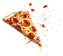PNG A slice of pepperoni pizza flying in the air food delicious cheese.
