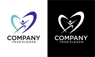 Creative Illustration abstract people doing sport sign on heart symbol logo design vector
