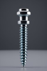a close up of a screw on a table with a gray background