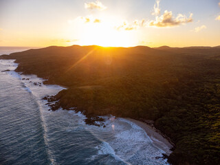 Vieques, Puerto Rico aerial sunrise view off the coast of the Vieques National Wildlife Refuge.