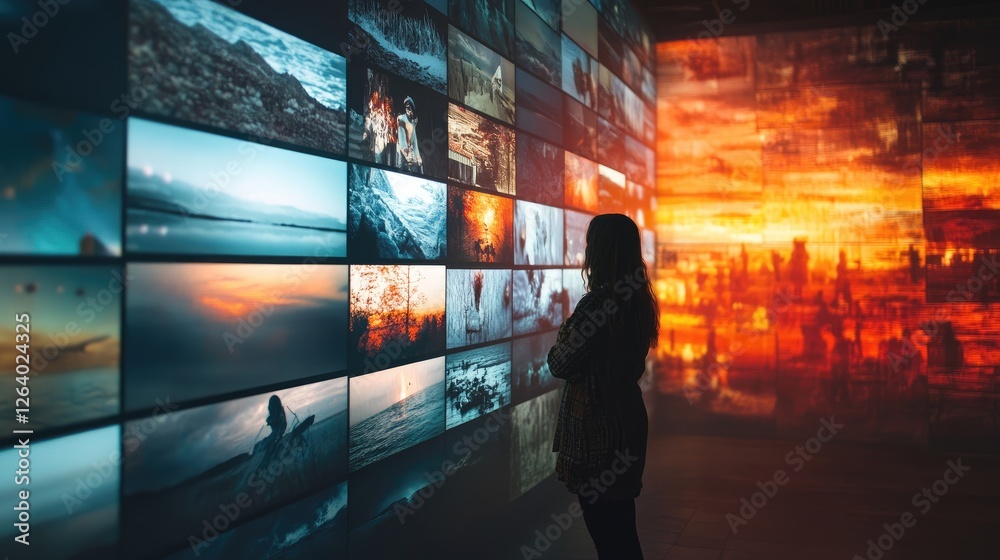Poster A digital screen with a continuous flow of images, capturing the essence of a digital slideshow or photo gallery.
