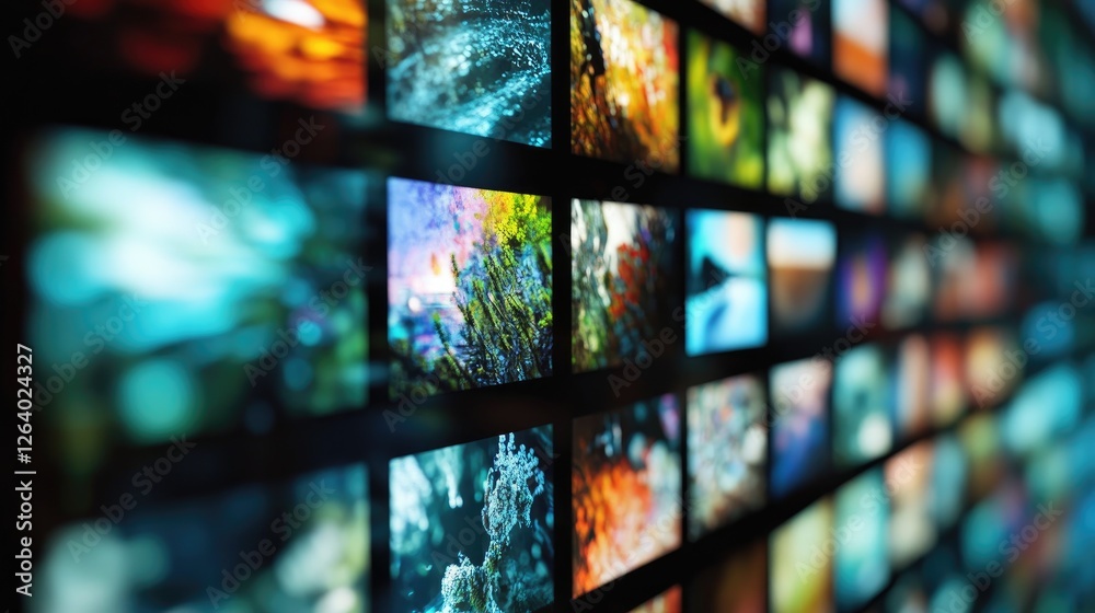 Poster A digital screen with a continuous flow of images, capturing the essence of a digital slideshow or photo gallery.