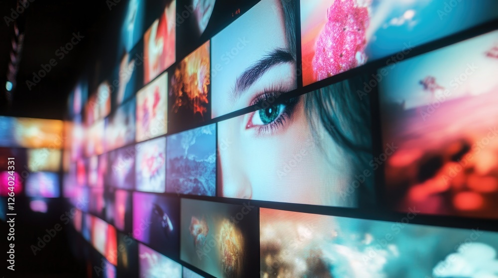 Poster A digital screen with a continuous flow of images, capturing the essence of a digital slideshow or photo gallery.