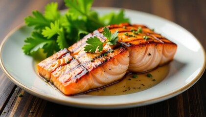 Grilled salmon fillet on a plate , fish, fish, plate