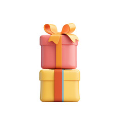 Obraz premium Gift of Joy: Two beautifully wrapped presents with vibrant ribbons, a pink gift box atop a yellow one, symbolizing happiness and celebration. 