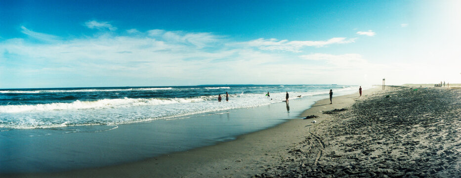 Panoramic view of tourists on the beach, Fort Tilden Beach, Fort Tilden, Queens, New York City, New York State, USA.