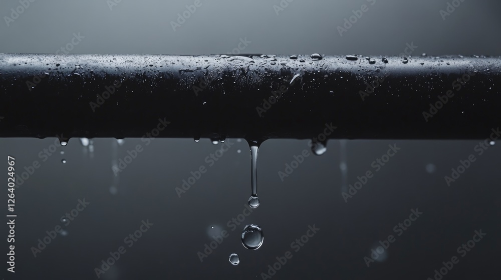 Poster a dramatic shot of water dripping from a black pipe, highlighting the functionality and importance o