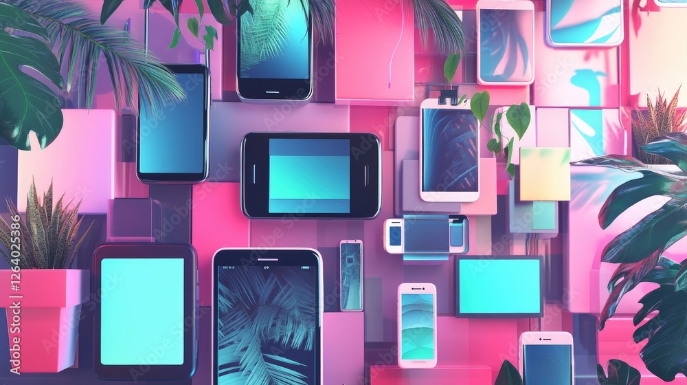 Poster A dynamic image of tech devices, all connected through a mobile phone, symbolizing the integration of modern technology into daily life.