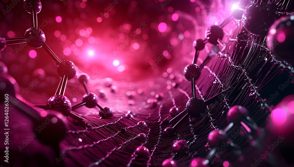 Aufkleber molecular structure in a futuristic, magenta-red, abstract background