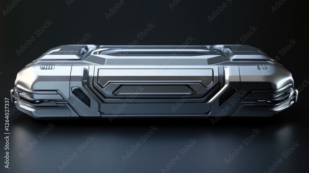 Poster A futuristic 3D rendering of a digital silver tech device with clean lines, showcasing its cutting-edge design and advanced features.