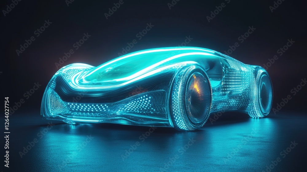 Poster a futuristic rendering of a holographic smart car interface glowing in blue, showcasing innovative t