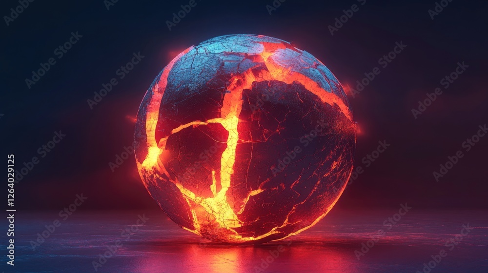 Poster a glowing, cracked globe emitting heat waves in 3d, symbolizing the pressing issue of global warming