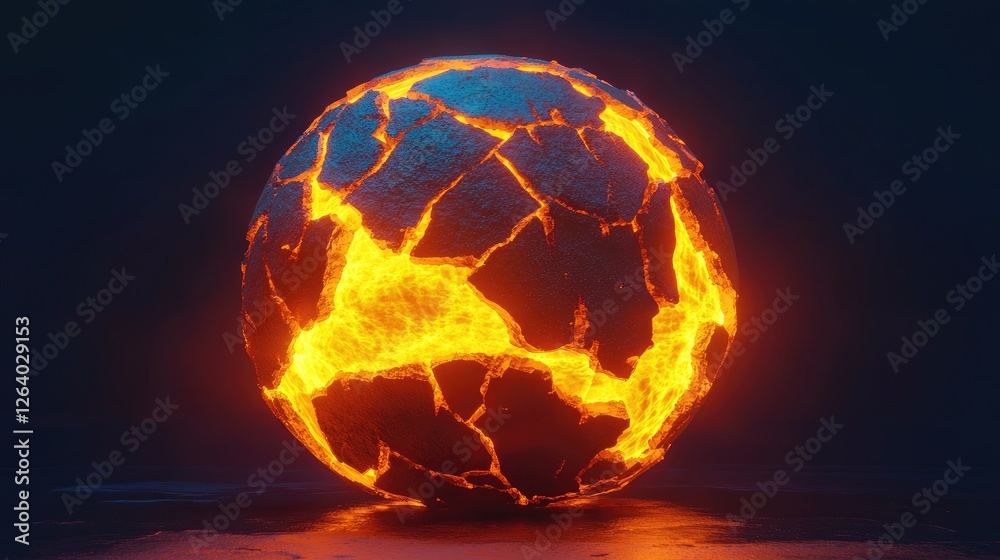 Poster a glowing cracked globe with rising heat waves, representing global warming and environmental issues