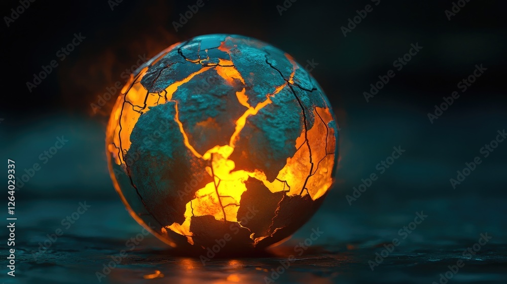 Aufkleber a glowing globe with cracked surfaces and rising heat waves, illustrating the effects of global warm