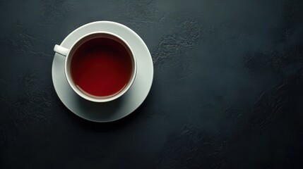 Cup of black tea on a black background with realistic photography details