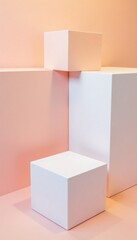 White cube boxes overlapping each other on a plain background, , cubes, minimalist pattern