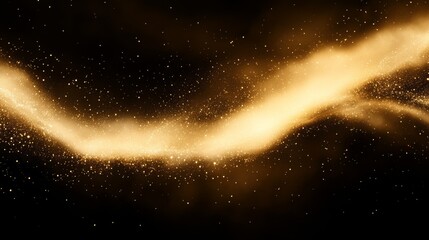 Fototapeta premium Gold dust swirling in the air with soft focal lighting, space for text.