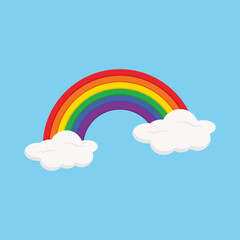 Beautiful cartoon rainbow with clouds